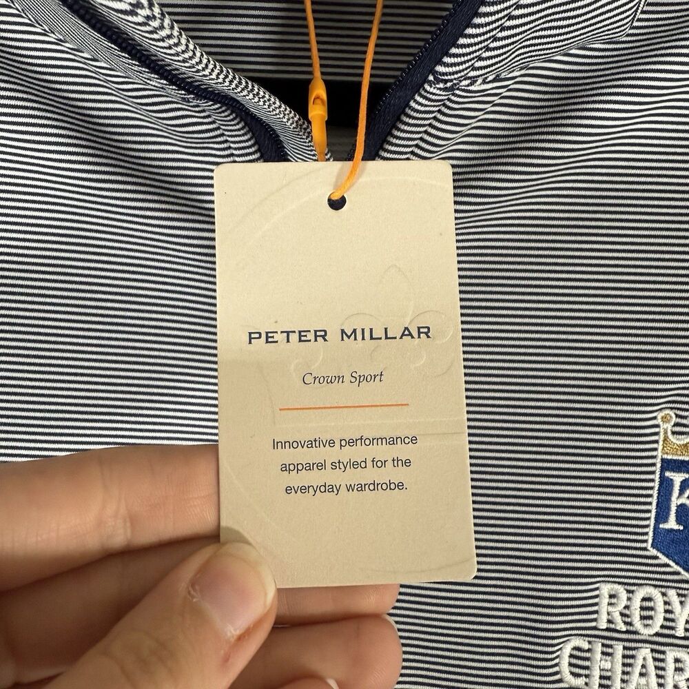 New Peter Millar Kansas City Royals Charity Sweater Men Large White Blue Striped - Picture 4 of 11